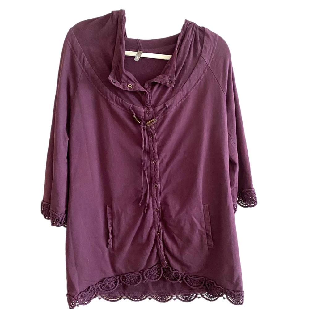 XCVI Hoodie Women Sz Small Snap Up Tunic Lagenlook Terry Pockets Lqce 100%Cotton
